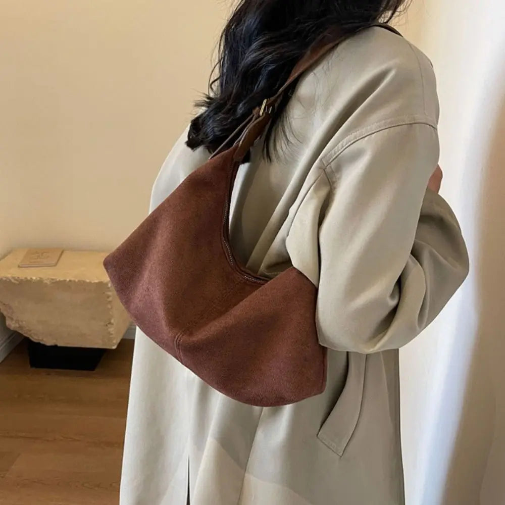 Mala de Ombro Suede Tote - Design Minimalista de Grande Capacidade em Camurça Soft
