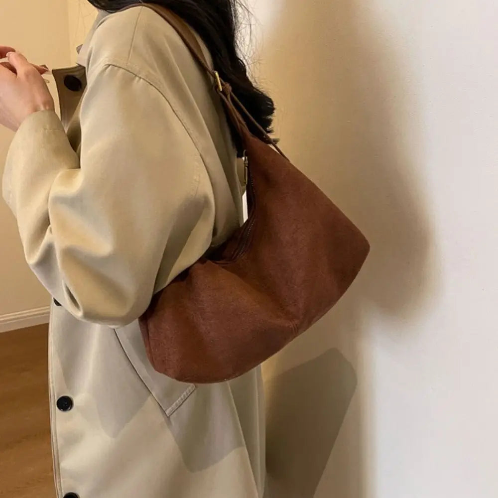 Mala de Ombro Suede Tote - Design Minimalista de Grande Capacidade em Camurça Soft
