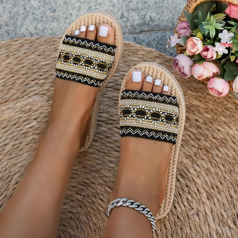 Chinelo Slide Bohemian Luxury - Design Rústico de Grife com Fivela Boho