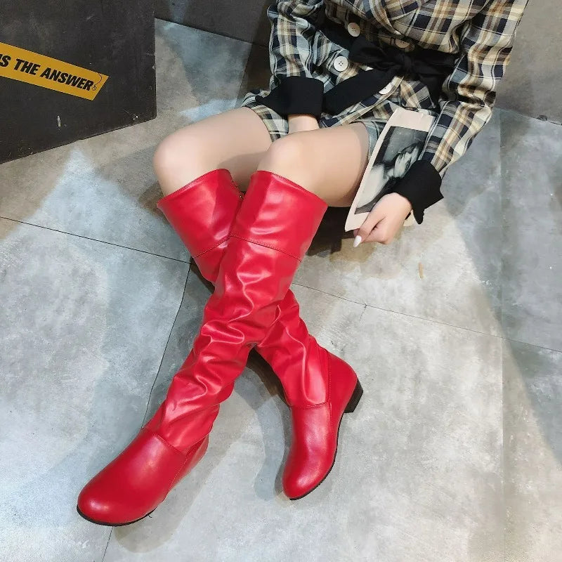 Bota Cano Alto Scarlet Pleated - Design Plissado com Salto Bloco Baixo Confort