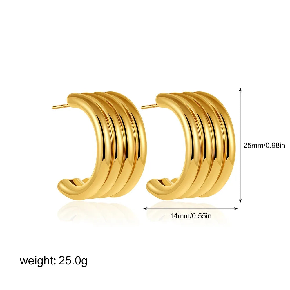 Brincos de Argola Striped C-Shape - Design Canelado Banhado a Ouro