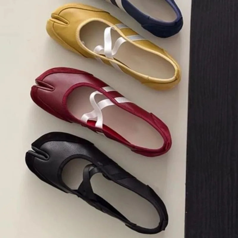 Black Silver Red Ballet Flats Trainers Women Split Toe Ballerina Tabi Walking Sneakers Woman Mary Jane Shoes Footwear Summer