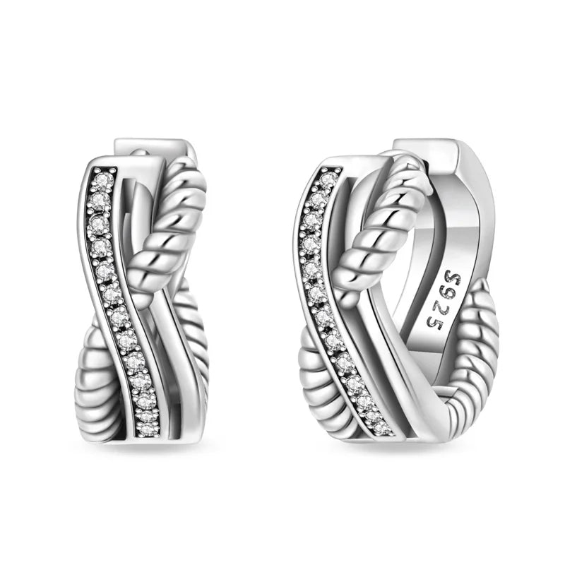 Brincos de Argola Interwoven Retro - Prata 925 Legítima com Textura de Elos