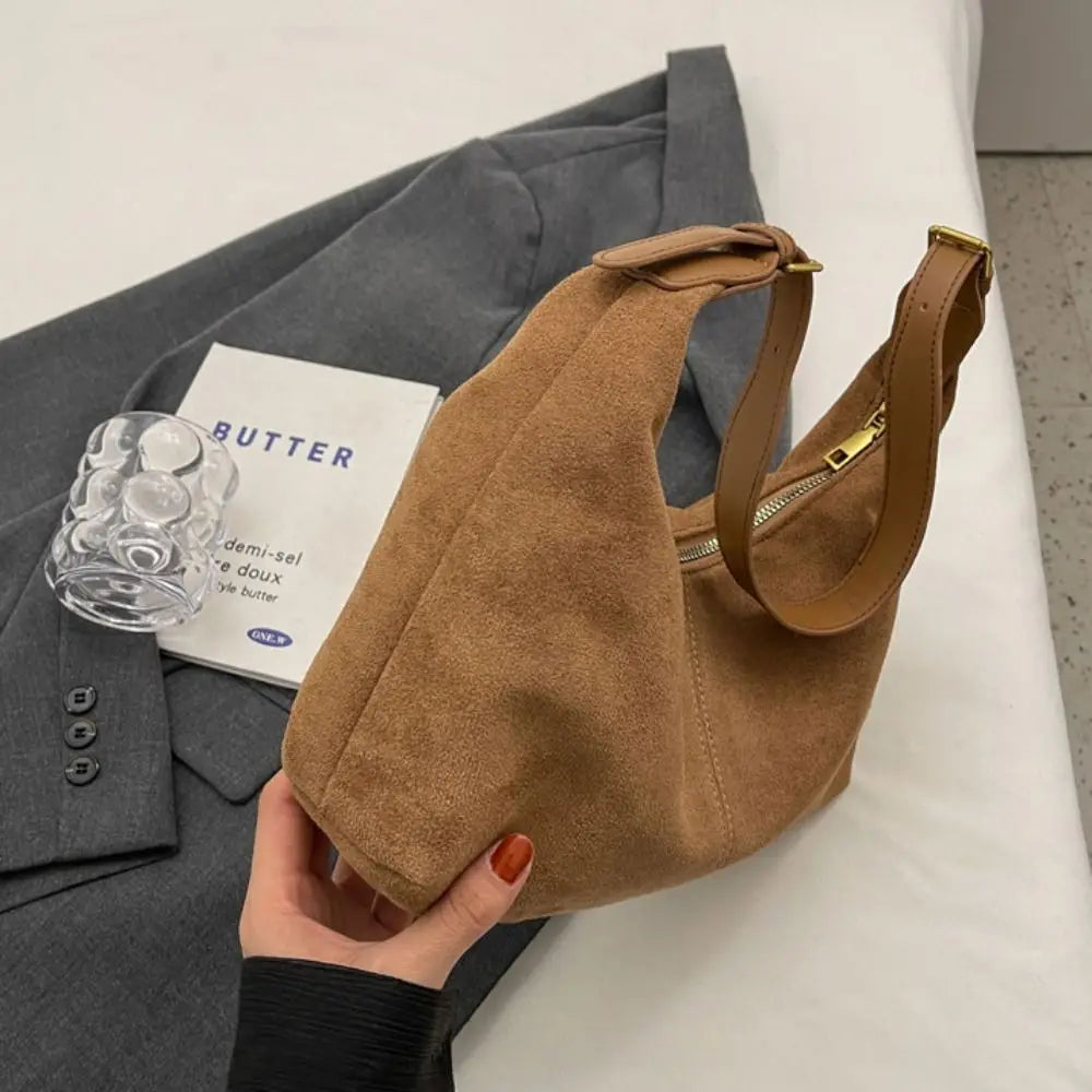 Mala de Ombro Suede Tote - Design Minimalista de Grande Capacidade em Camurça Soft